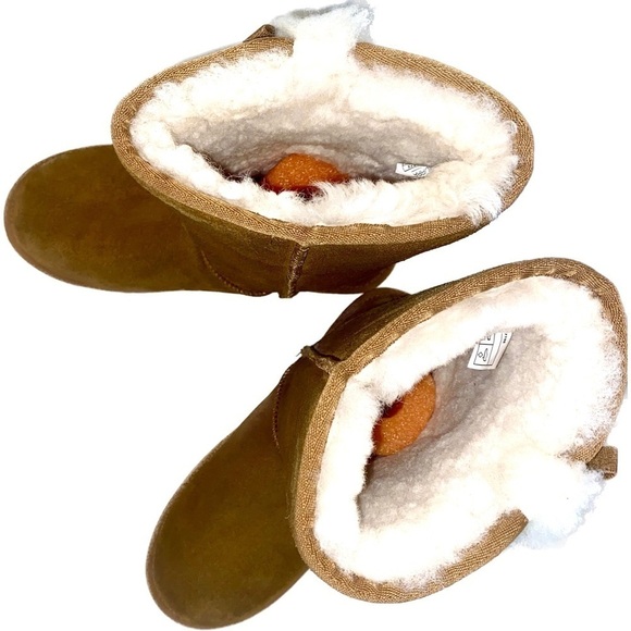 Koolaburra by UGG Tall Boots Chestnut Suede Leather Faux Fur Pom Pom Size 8 - Picture 9 of 13